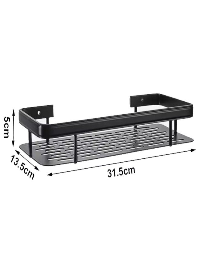 Shynora Gl-Steel 2-Pcs Bathroom/Kitchen Organiser Shelf-Rack | No-Drill Adhesive Wall Mounted Bathroom Accessories Shelves | Pack of 2, Black (31.5 * 13.5 * 5 cm) - Image 2